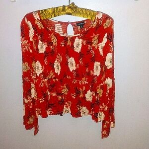 Floral Smocked Blouse w Long Bell Sleeves